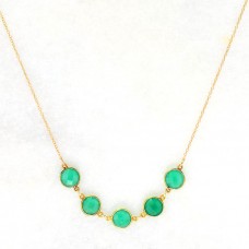 Green Onyx gemstone bezel silver chain necklace